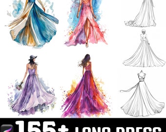 151+ Set di pennelli Procreate per abiti lunghi / Timbri per Procreate / Download digitale istantaneo