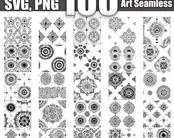 Conjunto SVG de patrones sin costuras de arte rangoli indio: 100 diseños intrincados (descarga digital)