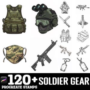 100+ Soldier Gear Procreate Brush Set | Procreate Stamp Brushes | Instant Digital Download