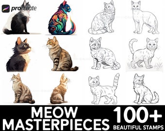 Más de 100 conjuntos de pinceles Cat Procreate / Pinceles únicos para sellos de gatos / Descarga digital instantánea