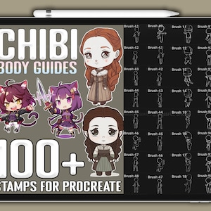 Procreate Chibi Body Guides: 100+ Manga Anime Stamps (Digital Download)