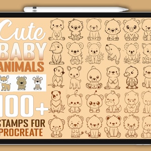 100+ Procreate Cute Animals Brushes, Doodles Animal Brushes, Stamps bundle, Instant Digital Download