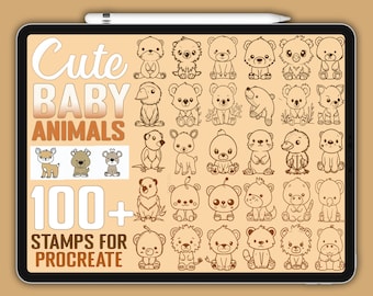 100+ Procreate Cute Animals Brushes, Doodles Animal Brushes, Stamps bundle, Instant Digital Download