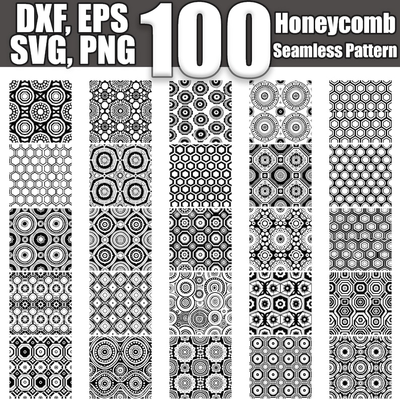 Honeycomb Seamless Pattern SVG Bundle: 100 Designs (digital Download ...