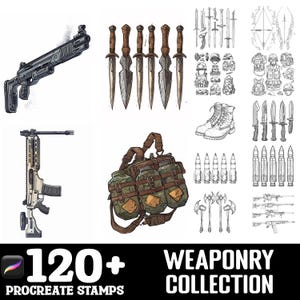 100+ Weaponry Collection Procreate Brush Set | Procreate Stamp Brushes | Instant Digital Download