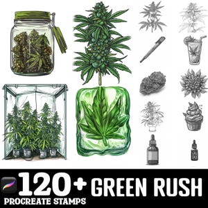 100+ Green Rush Procreate Brush Set | Procreate Stamp Brushes | Instant Digital Download