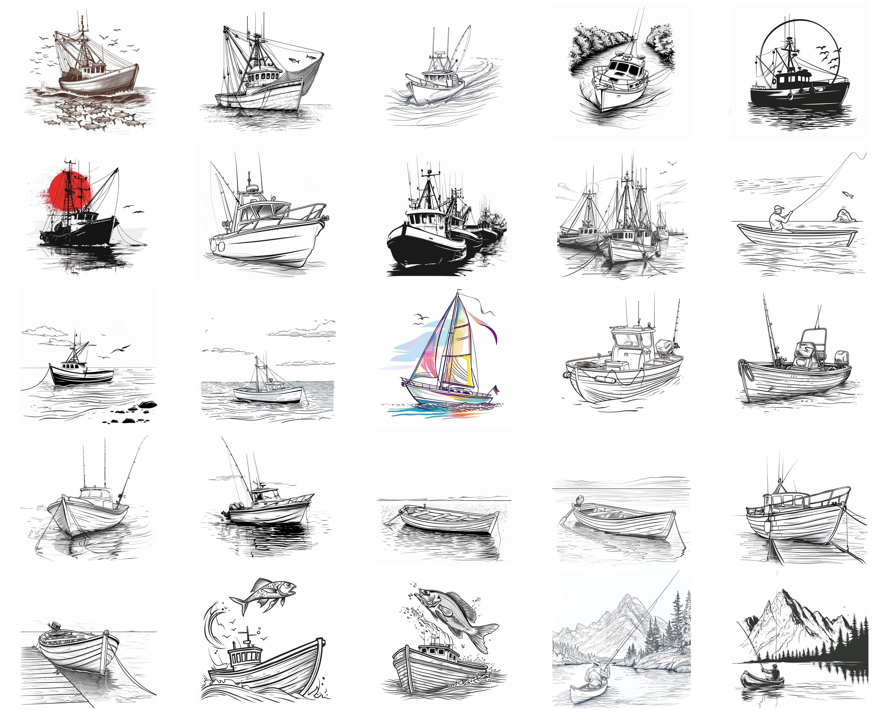 120+ Fishing Boat Procreate Brush Set | Stamps for Procreate | Instant ...
