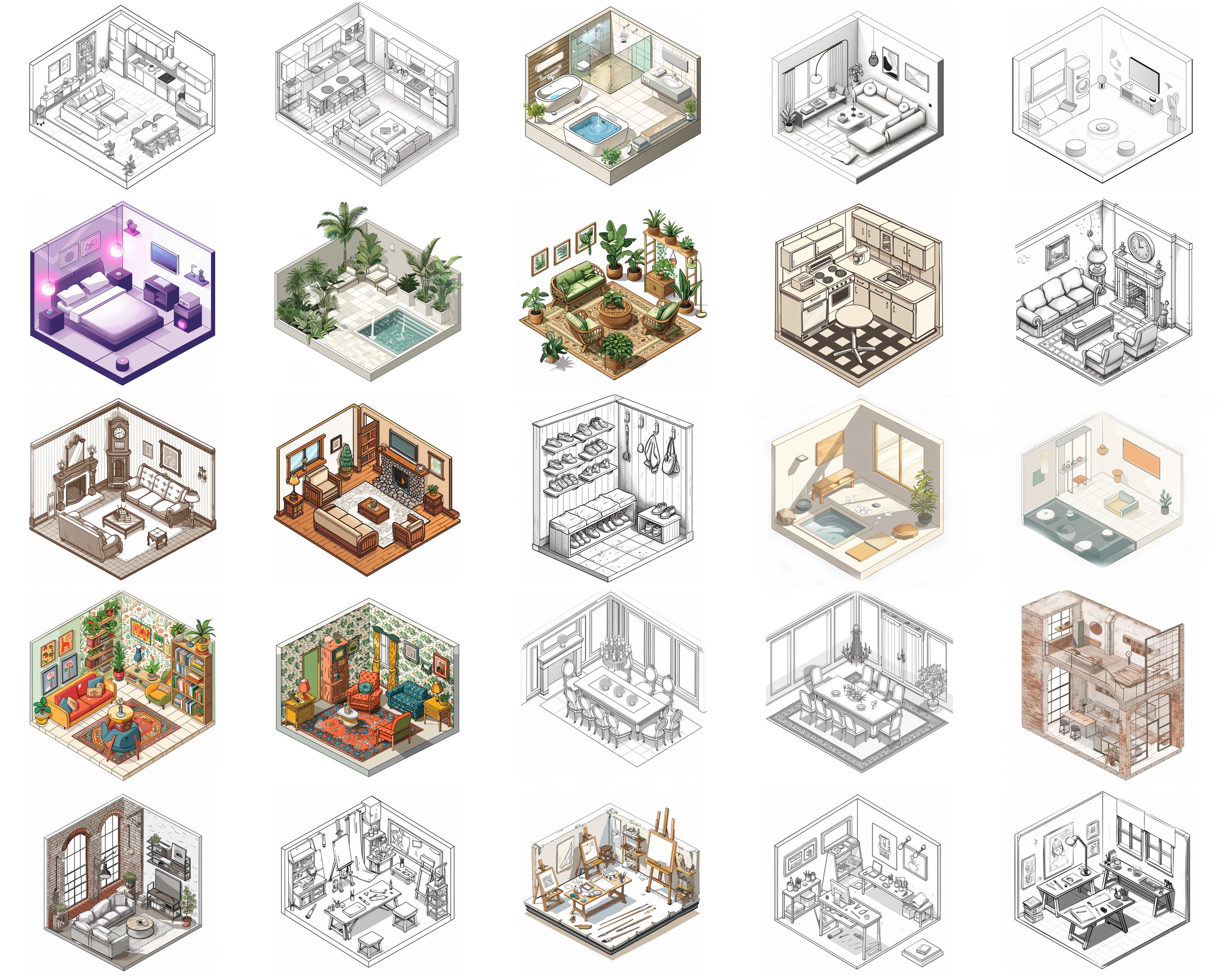100+ Isometric Room Procreate Brush Set | Procreate Stamp Brushes ...