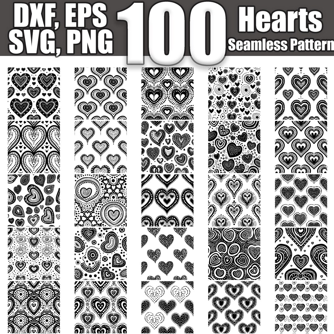 Hearts Seamless Pattern SVG Bundle: 100 Designs (digital Download) - Etsy