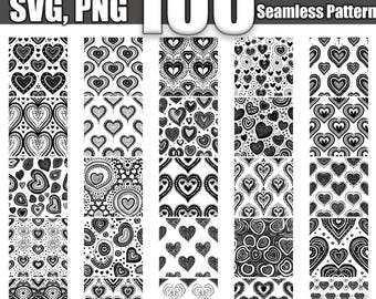Hearts Seamless Pattern SVG Bundle: 100 Designs (Digital Download)