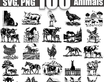 Farm Animals SVG Bundle, Set of 100, Instant Digital Download svg png dxf eps