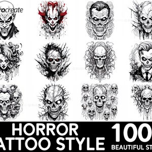 100+ Horror Tattoo Procreate Brush Set | Unique Tattoo Style Stamp Brushes | Instant Digital Download