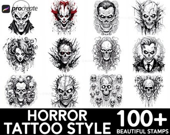 100+ Horror Tattoo Procreate Brush Set | Unique Tattoo Style Stamp Brushes | Instant Digital Download