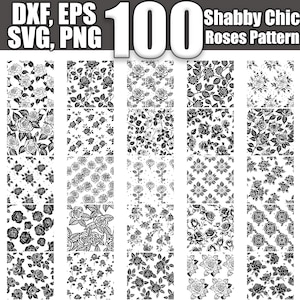 シャビーシックなバラのシームレスパターン SVG バンドル、100 個セット、インスタントデジタルダウンロード svg png dxf eps