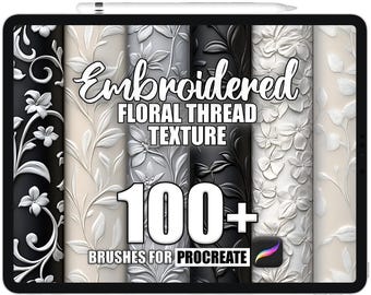Pinceles florales bordados para Procreate: Más de 100 texturas de hilo sin costuras (descarga instantánea)