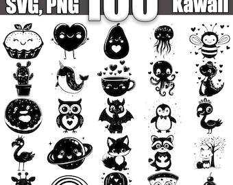 Niedliches Kawai SVG Bundle, Set von 100, sofortiger digitaler Download svg png dxf eps