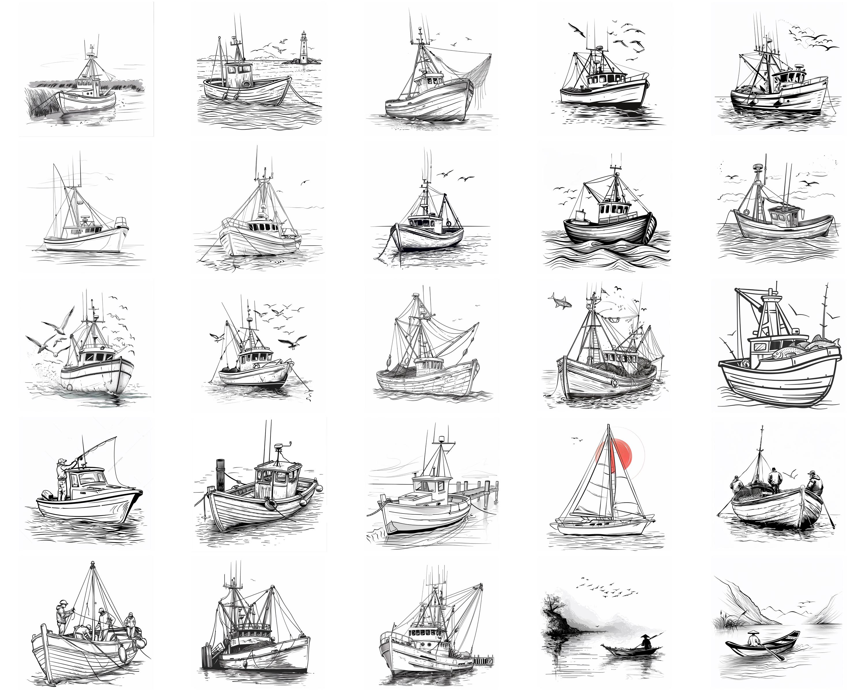 120+ Fishing Boat Procreate Brush Set | Stamps for Procreate | Instant ...