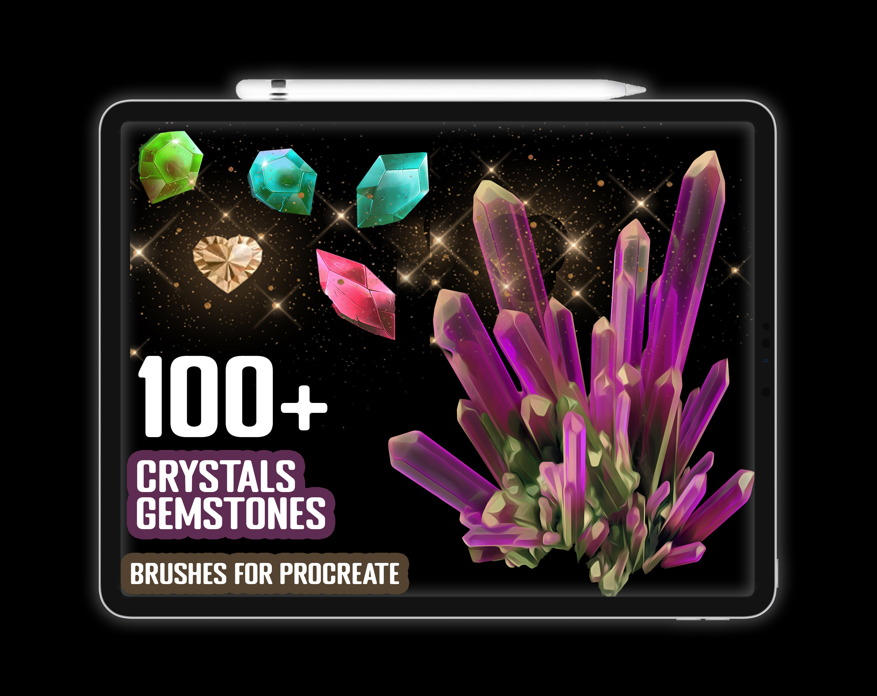 100+ Procreate Crystal & Gemstone Brushes — Realistic Crystal Stamp Set, Instant Digital Download