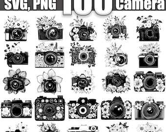 Floral Kamera SVG Bundle, Set von 100, sofortiger digitaler Download svg png dxf eps