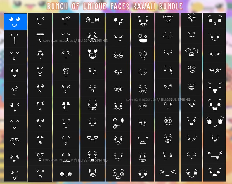 100+ Kawaii Faces Procreate Stamps, Cute Kawaii Procreate Brush Set ...
