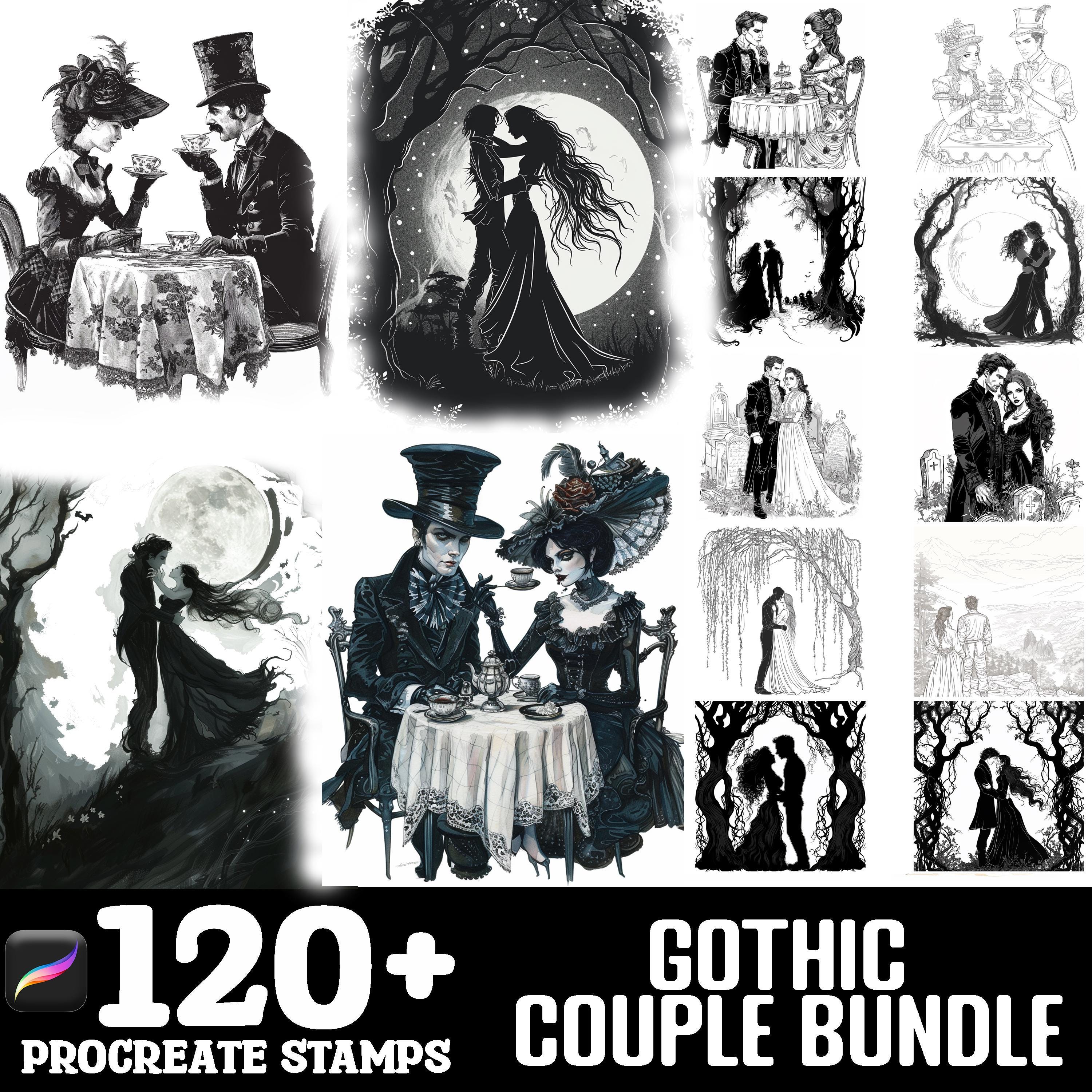 150+ Gothic Couple Procreate Brush Set | Stamps for Procreate | Instant ...