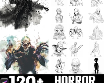 100+ Horror Villain Procreate Brush Set | Procreate Stamp Brushes | Instant Digital Download