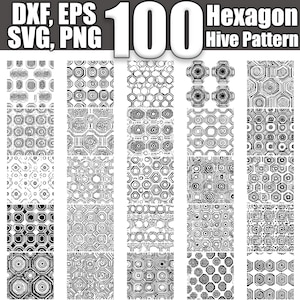 May include: A set of 25 black and white hexagon hive pattern designs. The patterns are geometric and abstract. The designs are perfect for creating unique and stylish projects.