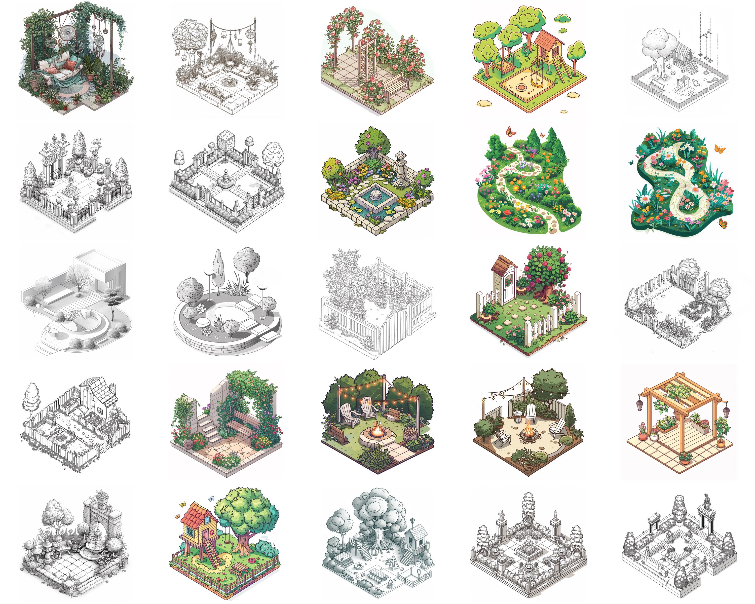 100+ Isometric Garden Procreate Brush Set | Procreate Stamp Brushes ...