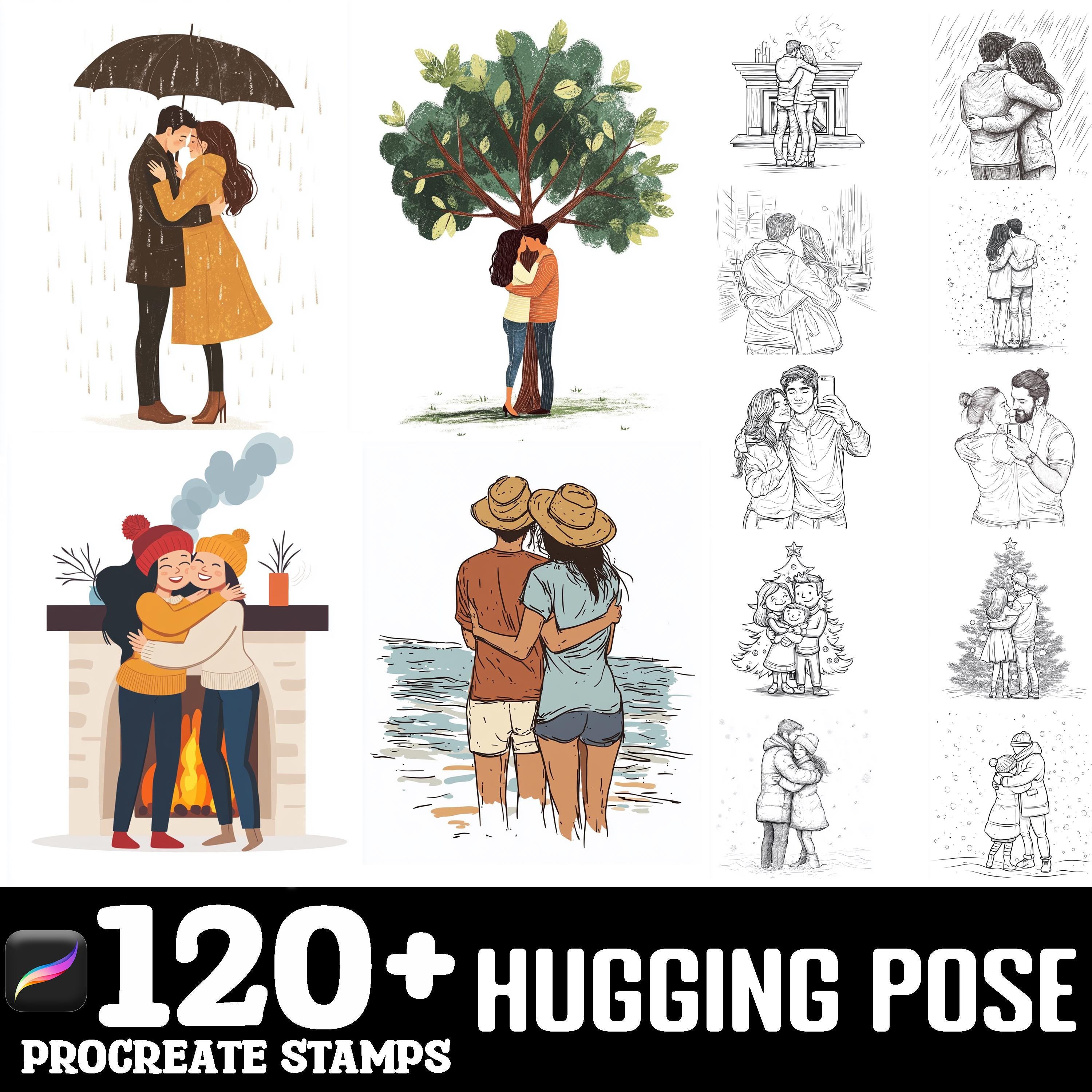 120+ Hugging Pose Procreate Brush Set | Stamps For Procreate | Instant Digital Download