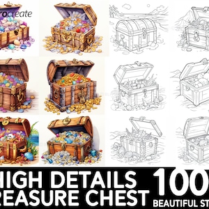 100+ Treasure Chest Procreate Brush Set | Pinceaux de timbre de coffre au trésor uniques | Téléchargement numérique instantané