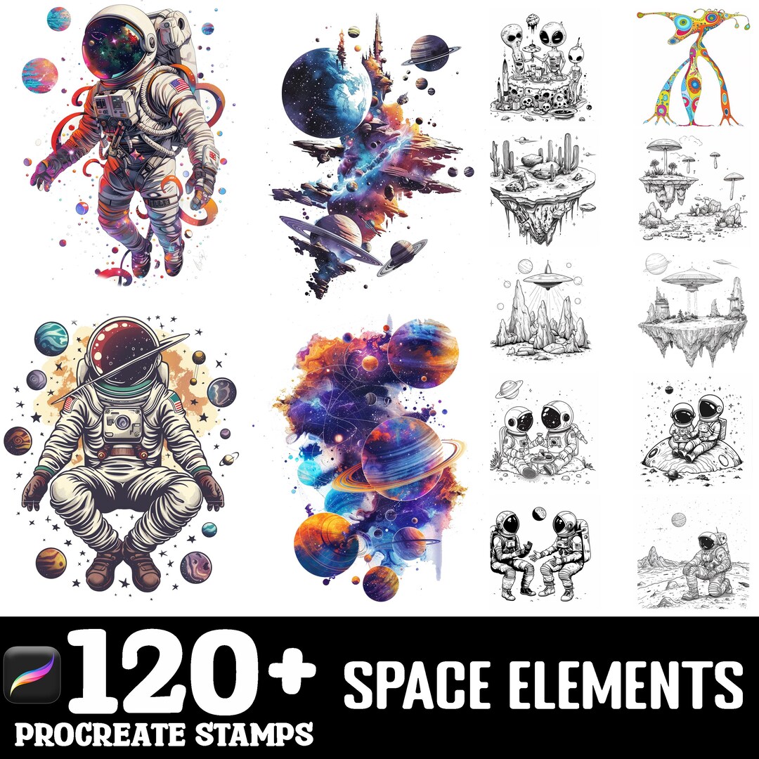 128+ Space Elements Procreate Brush Set | Stamps for Procreate ...