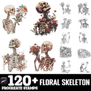 150+ Floral Skeleton Procreate Brush Set | Stamps For Procreate | Instant Digital Download