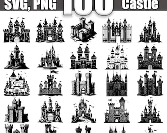 Paquete SVG de castillo medieval, conjunto de 100, descarga digital instantánea svg png dxf eps