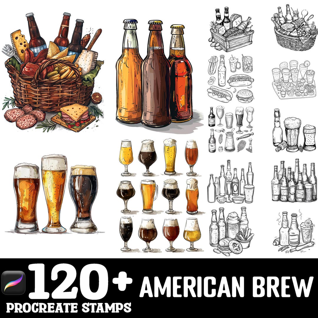 100+ All American Brew Procreate Brush Set | Procreate Stamp Brushes ...