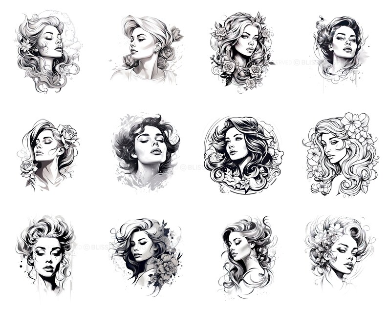 100+ Portrait Tattoo Procreate Brush Set | Unique Tattoo Style Stamp ...