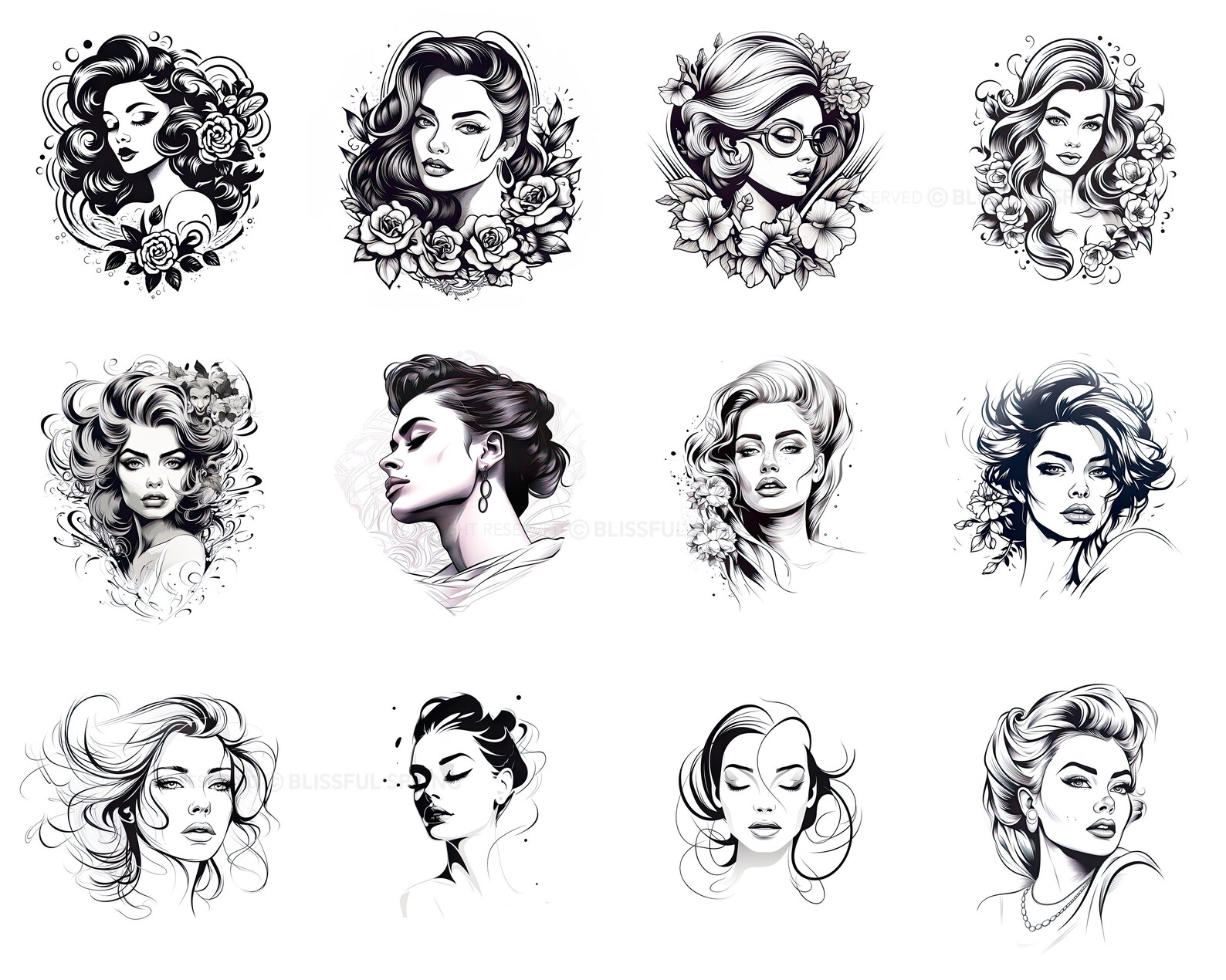 100+ Portrait Tattoo Procreate Brush Set | Unique Tattoo Style Stamp ...