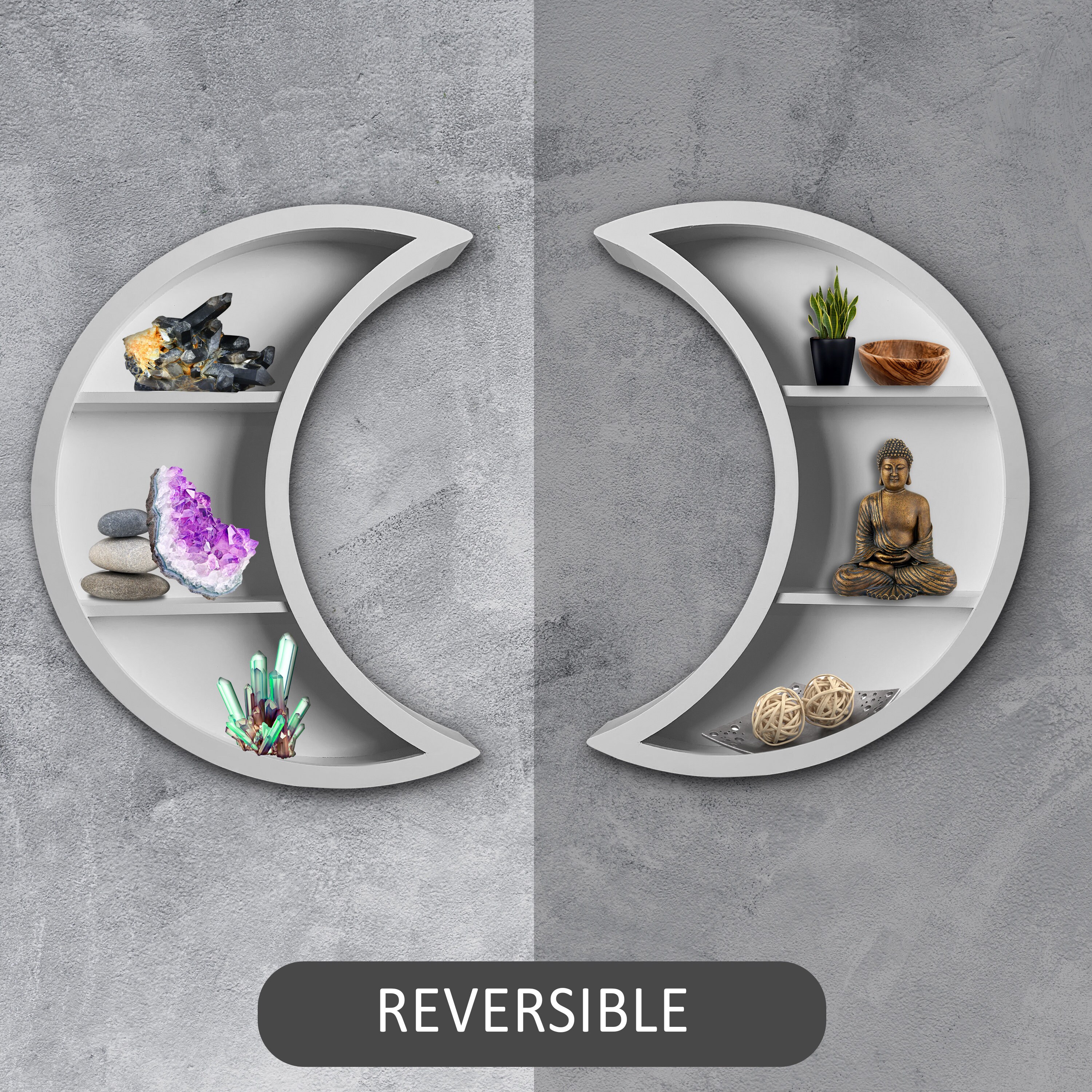 Hokku Designs Crescent Moon Shelf1 Black Crystal Display Holder, Gothic