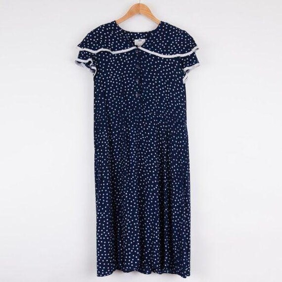 Vintage Navy Blue Cottagecore Prairie Polka Dot M… - image 5