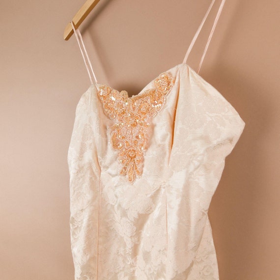 Vintage Peach & Cream Beaded Sequin Chemise Night… - image 2