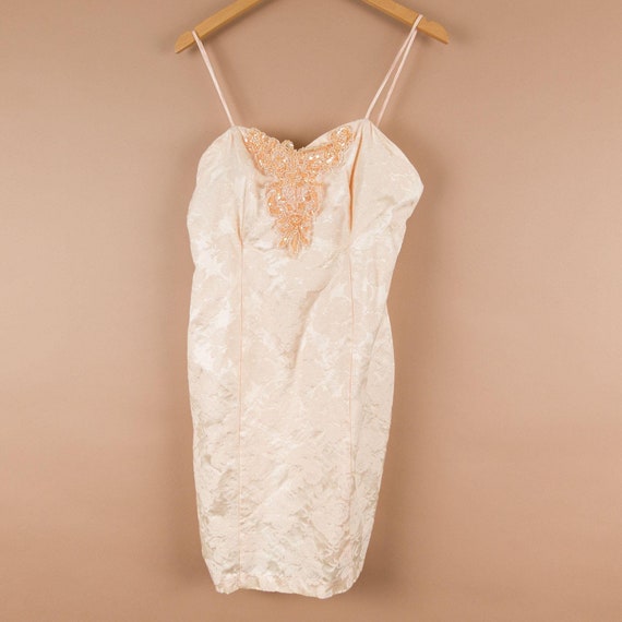 Vintage Peach & Cream Beaded Sequin Chemise Night… - image 1