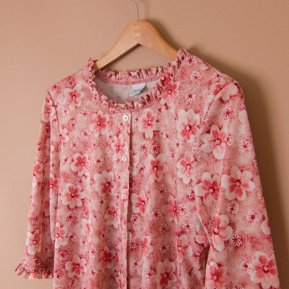 Vintage Floral Ruffle Pink High Neck Ruffle Blous… - image 4
