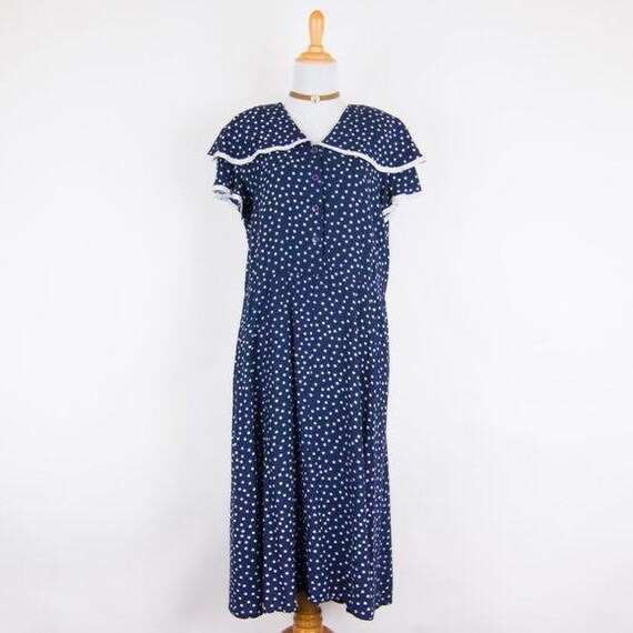 Vintage Navy Blue Cottagecore Prairie Polka Dot M… - image 1