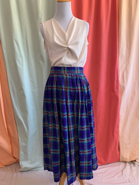 Vintage Checkered Plaid Purple Tartan Midi Skirt