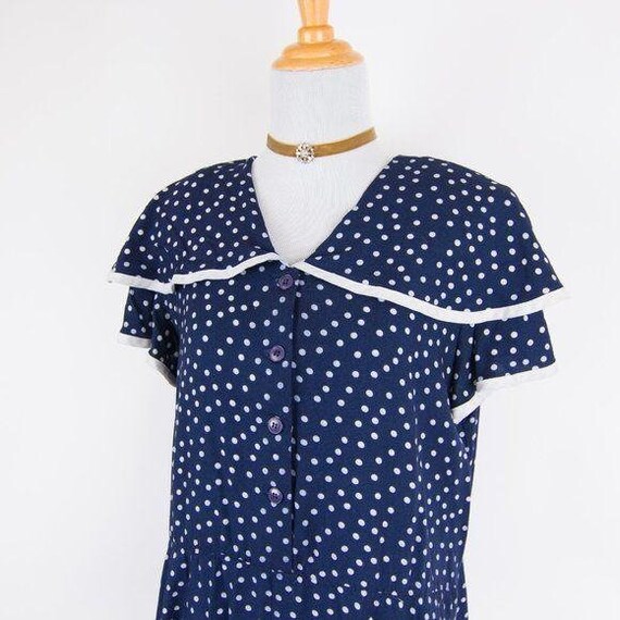 Vintage Navy Blue Cottagecore Prairie Polka Dot M… - image 4