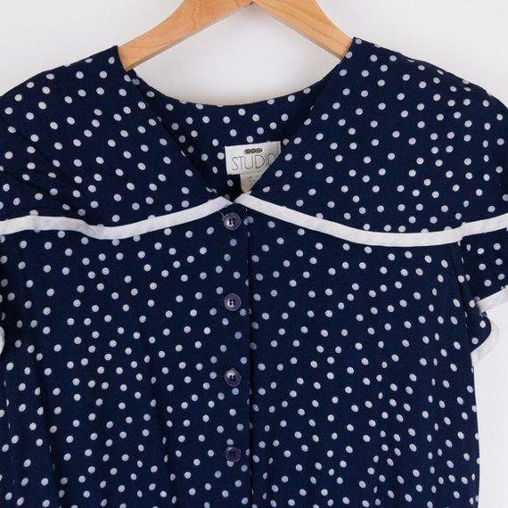 Vintage Navy Blue Cottagecore Prairie Polka Dot M… - image 10