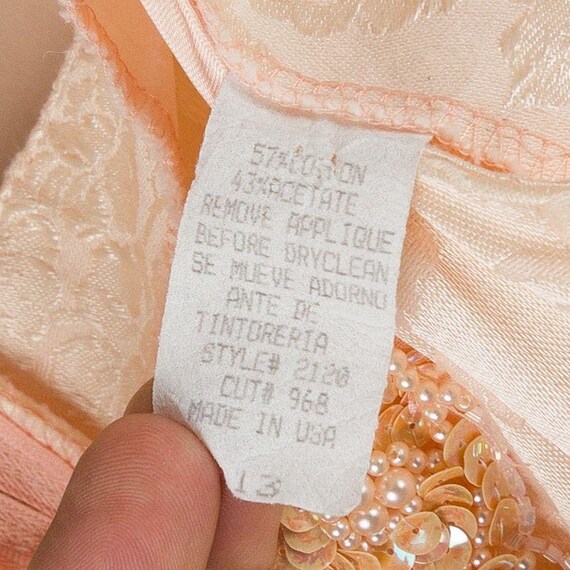 Vintage Peach & Cream Beaded Sequin Chemise Night… - image 3