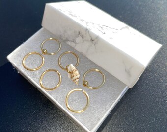 Gold Braid Rings, Seashell Hair Jewelry, 6pc Loc Accessories
