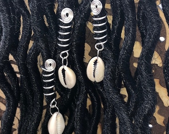 Silver Cowrie Shell Loc Jewelry Set, Handmade Hair Accessories