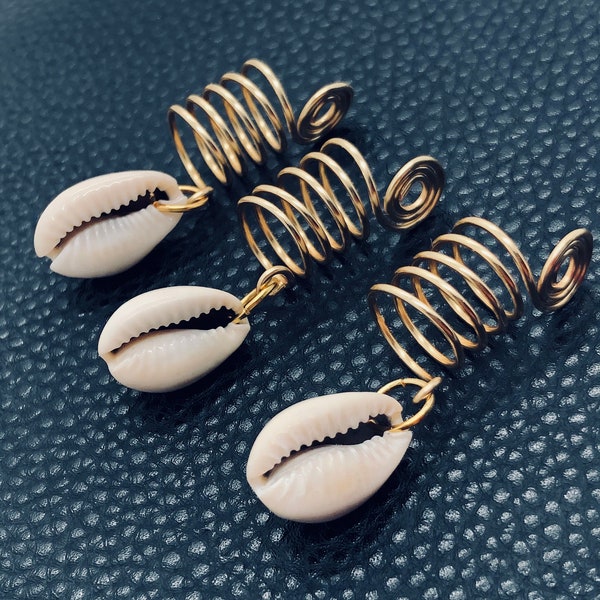 Gold 3pc Loc jewelry, Cowrie shell, Loc Coils, Hair Jewelry set, Cowrie Shell jewelry set