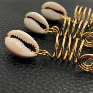 Gold 3pc Loc jewelry, Cowrie shell, Loc Coils, Hair Jewelry set, Cowrie Shell jewelry set, Dread Loc jewelry